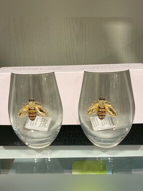 Rachel Zoe Stemless Wine Glasses Set of 2 Bee Embellished